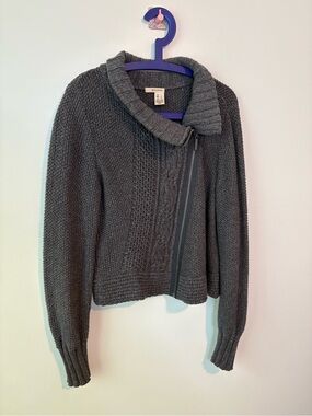 DKNY Dark Gray Asymmetrical Zip Shawl-Collar Cardigan